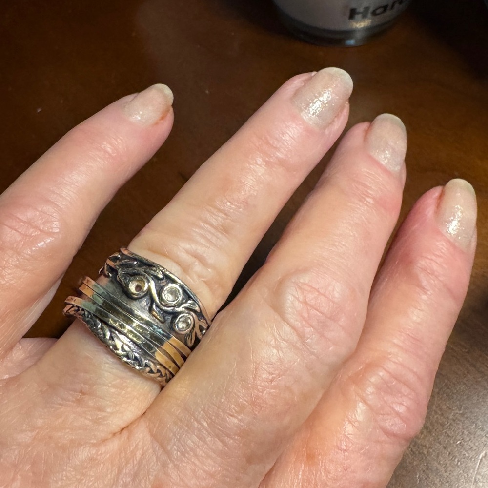 Or Paz Silver and Gold Stacked Ring (movable, ring bands) size 6.